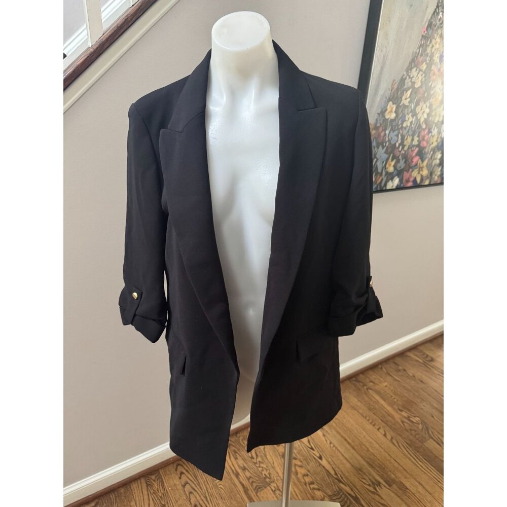 Zara Open Front Blazer With Rolled-Up Sleeves Bla… - image 4